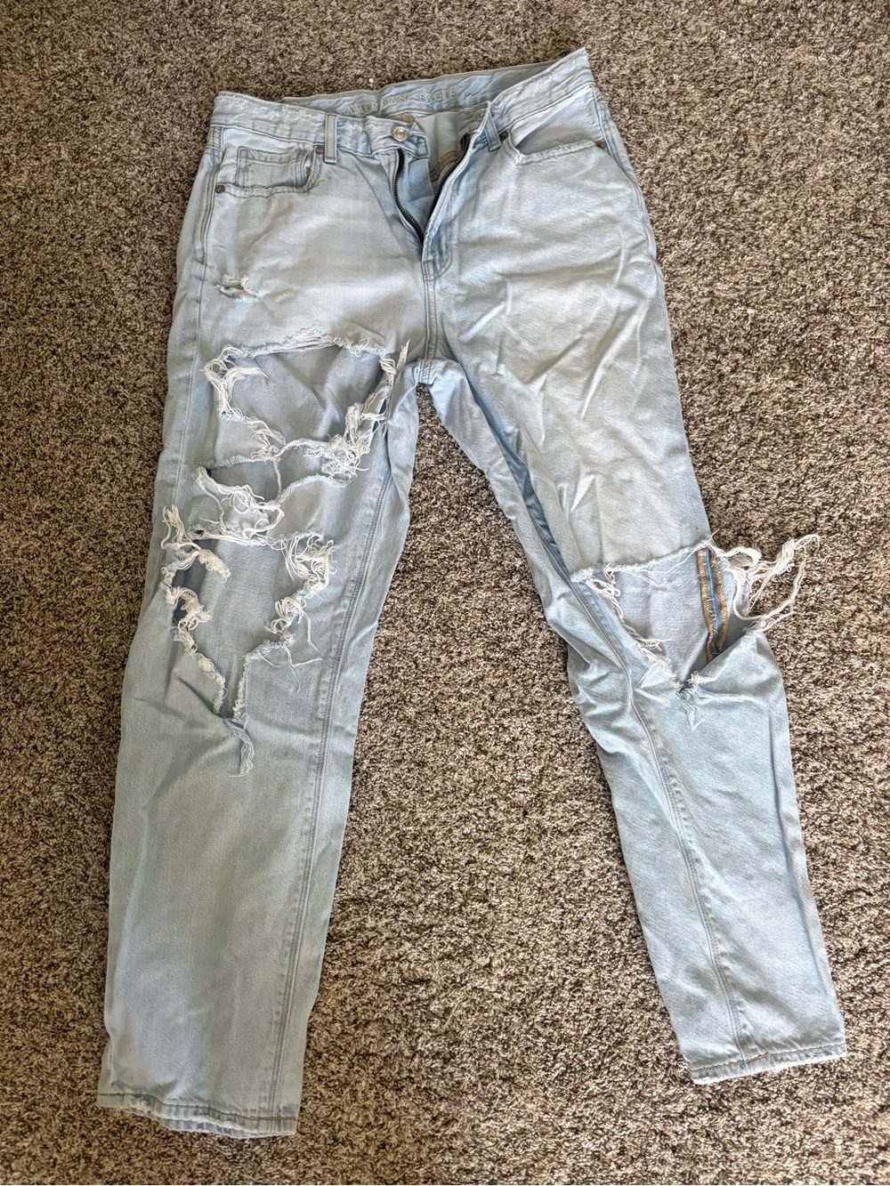 American Eagle Outfitters Light Wash Distressed Wide Leg Jeans